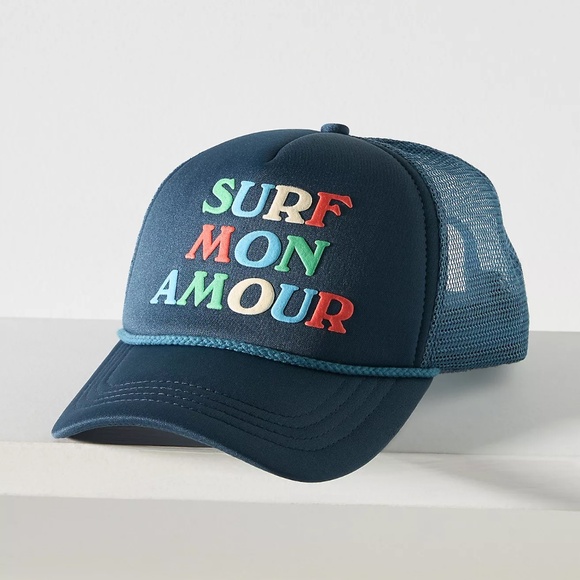 ANTHROPOLOGIE Celandine Seaside Trucker Hat - Navy Surf (NWT - $42 Retail) - Picture 1 of 3